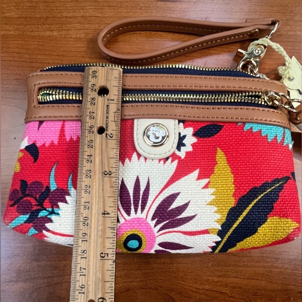 NWT Spartina Floral Natural Linen Genuine Leather Clutch Detachable Strap Tassel - Picture 12 of 13